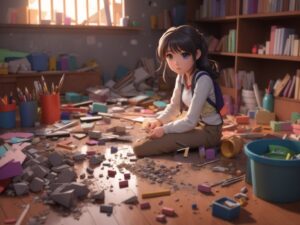 maya cleaning in room, girl clean her room