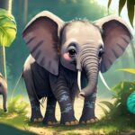 a cute small elephant art painting, anime