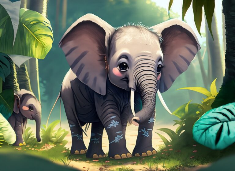 a cute small elephant art painting, anime